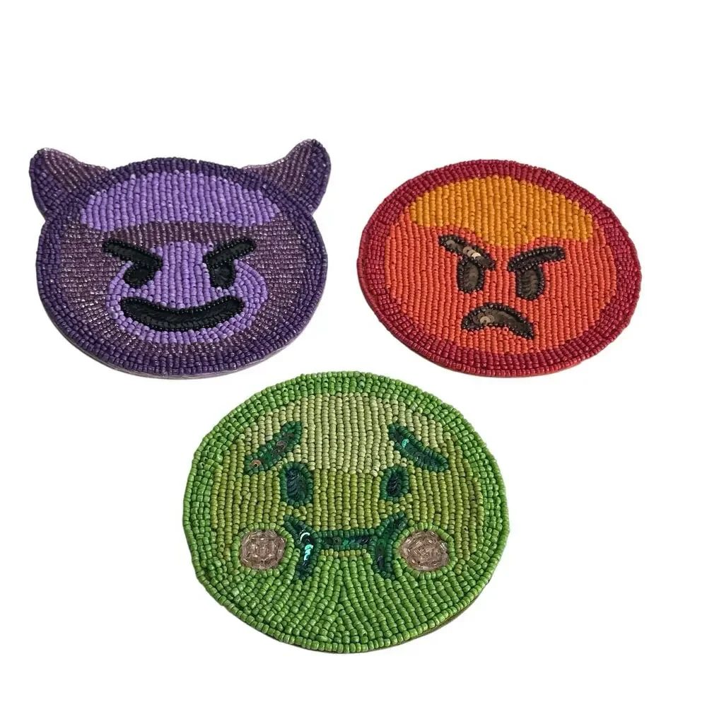 KIM SEYBERT Emoji Coasters set of 6 Glass Beaded